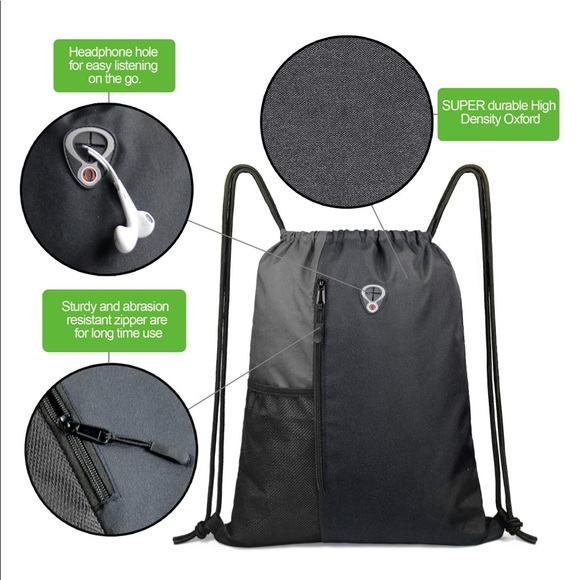 Large drawstring backpack with water bottle pocket - Picture 8 of 8